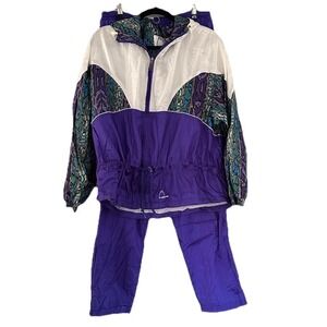 Vtg Head Track Suit Windbreaker & Pants Set Purple Abstract Womens Sz Large Read